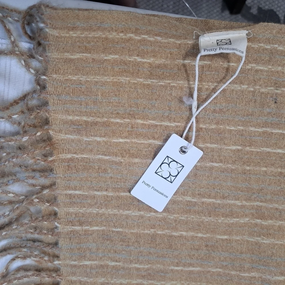 Pretty Persuations Tan Striped Scarf With Fringe.
